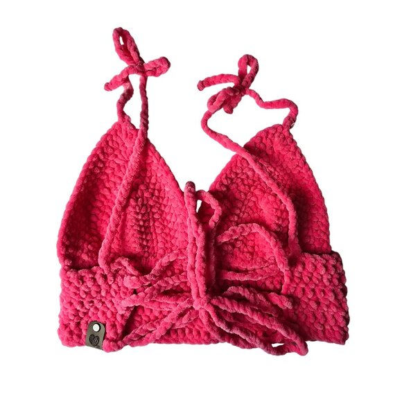 Handmade Crochet Bikini Top With Adjustable Tie Straps & Soft Textured Pattern I - Picture 2 of 6